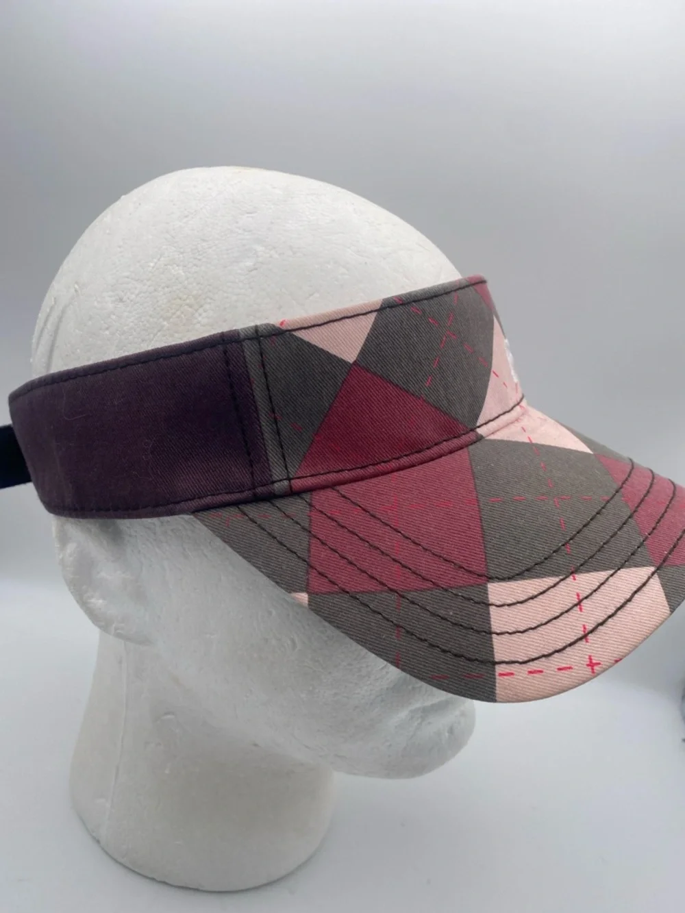 PING Argyle Golf Visor in Burgundy and Pink - Picture 2 of 6